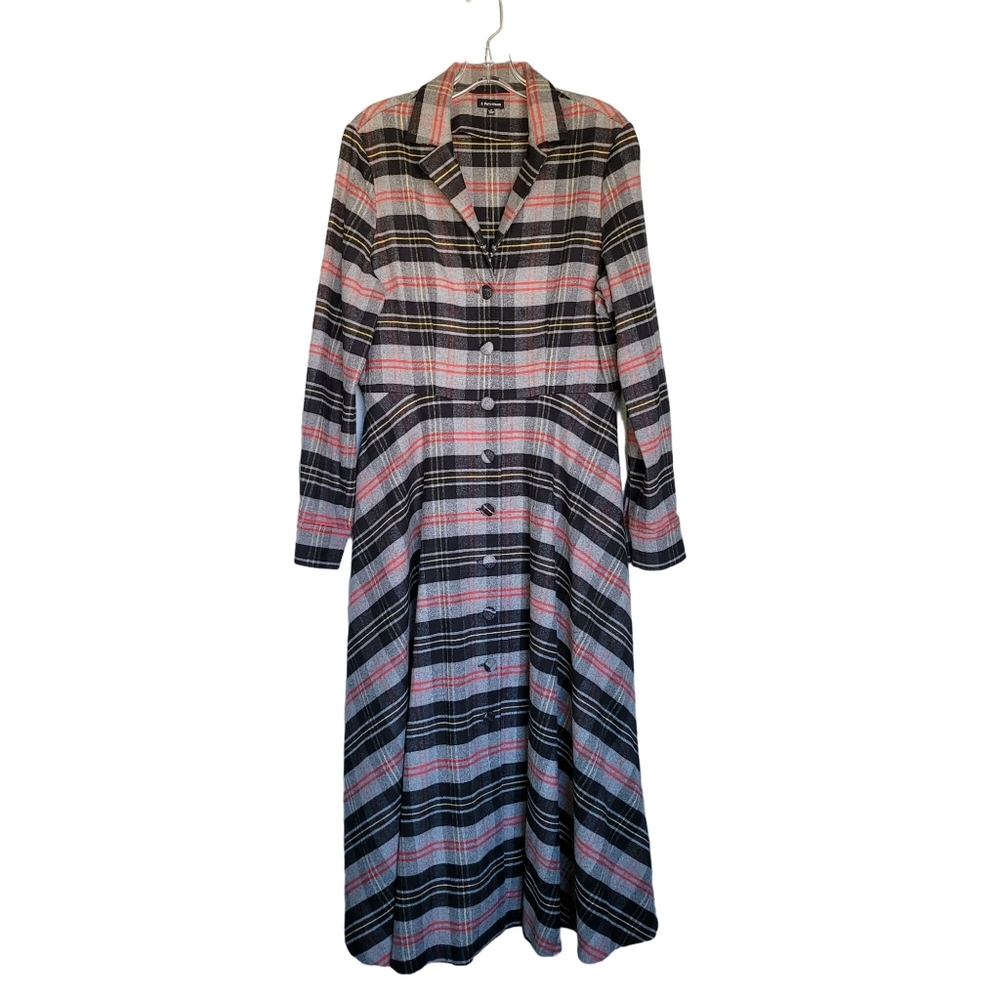 J. Peterman 100% Cotton Long-Sleeve Plaid 1947 Dress. Size 12